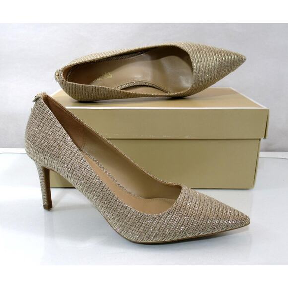 Michael Kors Alina Flex Pointy Toe Pump Heels MK Logo Pale Gold Size 7 - Picture 4 of 9